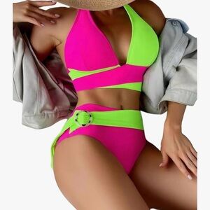 Neon Pink and Green Bikini Set